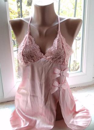 Майка пенюар пудровий мереживо