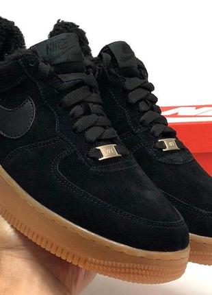 Зимові жіночі кросівки nike air force 1 low black brown (хутро) 36-40-41