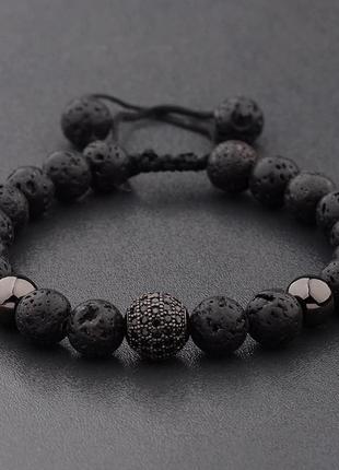 Браслет для мужчин, изготовленный из натурального камня сфера черного цвета limited edition