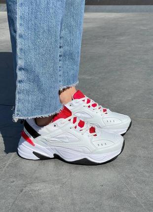 Женские белые с красным кожаные кроссовки nike m2k tekno🆕найк м2к текно