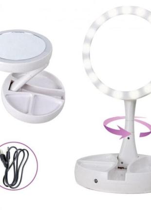Складное зеркало для макияжа с led подсветкой круглое увеличительное 10x my fold away mirror. цвет: белый7 фото