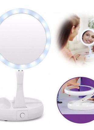 Складное зеркало для макияжа с led подсветкой круглое увеличительное 10x my fold away mirror. цвет: белый5 фото
