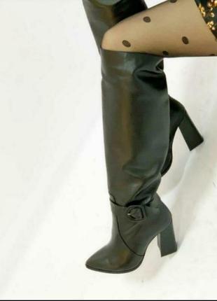 Кожаные высокие сапоги,ботфорты,на цигейке, турция,высокое качество,последние