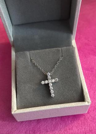 Маленький крестик,подвеска 925 пробы,крест с камнями,серебряная цепочка3 фото
