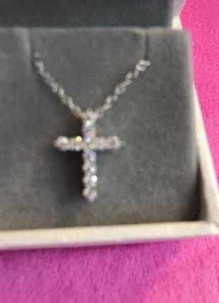 Маленький крестик,подвеска 925 пробы,крест с камнями,серебряная цепочка6 фото
