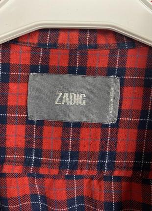 Zadig & voltaire сорочка червона тепла в клітинку з черепом великим лого на спині коміром кишенями необроблений край8 фото