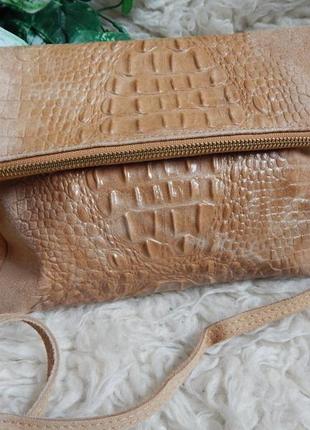 Итальянская кожаная сумочка через плечо*песок-беж1 фото