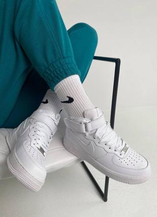 Женские высокие кожаные кроссовки nike air force 1 high white          #найк