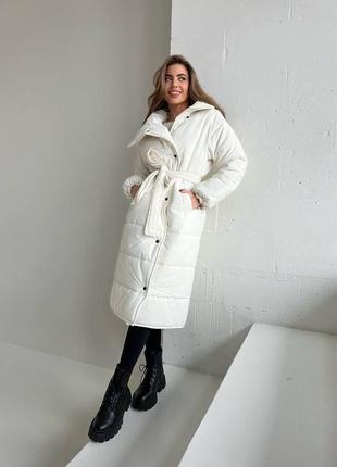 Пальто длинное зимнее теплое водоотталкивающее чёрное бежевое молочное курточка парка пуховик тренч3 фото