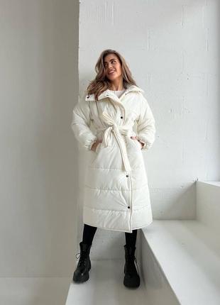 Пальто длинное зимнее теплое водоотталкивающее чёрное бежевое молочное курточка парка пуховик тренч6 фото