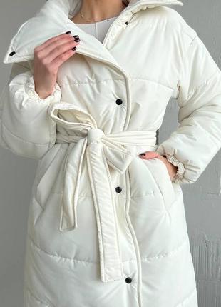 Пальто длинное зимнее теплое водоотталкивающее чёрное бежевое молочное курточка парка пуховик тренч9 фото
