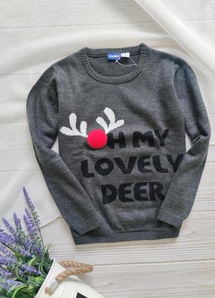 Новорічний светр на хлопчика, світер з оленем 110-116 розмір