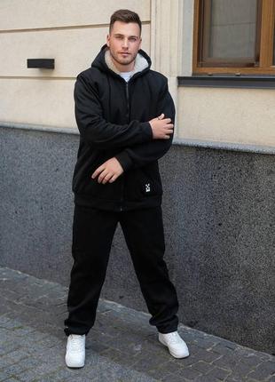 Костюм мужской тёплый на овчинке черный серый синий хаки графит брюки штаны кофта бомбер батник курточка парка свитер