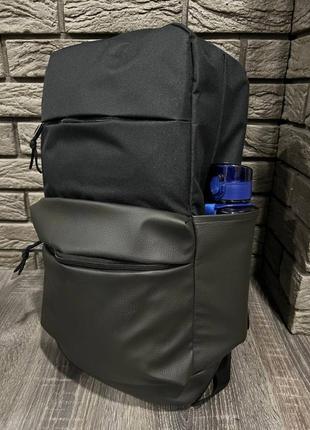 Рюкзак черный big bag с отделкой из кожзама4 фото