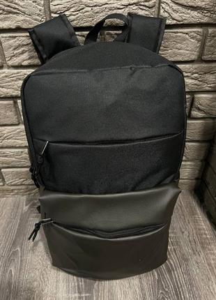 Рюкзак черный big bag с отделкой из кожзама3 фото