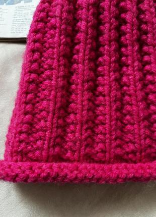 Рожева тепла шапка ( крупна вязка )3 фото