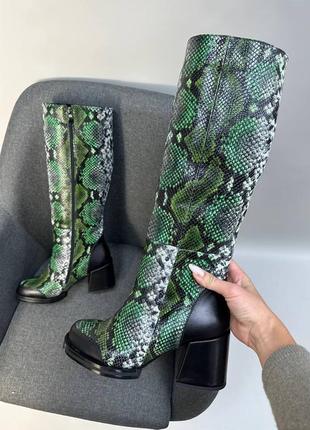 Вишукані зелені дизайнерські чоботи maria 💕 пітон шкіра натуральна осінь зима