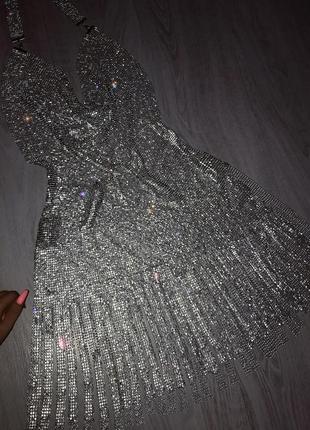 Роскошное  люкс платье камни стразы бахрома серебро кольчуга2 фото