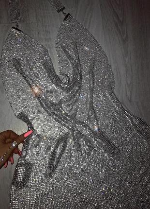 Роскошное  люкс платье камни стразы бахрома серебро кольчуга5 фото
