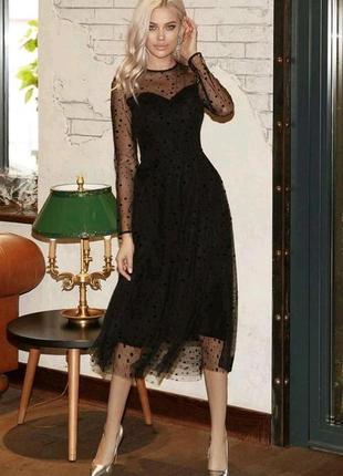 Женское черное платье в горошек 36-70 размер1 фото