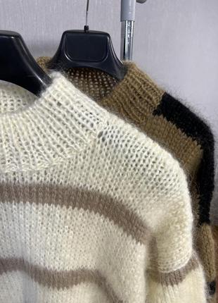 Смугастий подовжений мохеровий светр2 фото