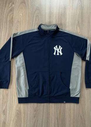 Мужская винтажная кофта олимпийка с нашивками majestic new york yankees