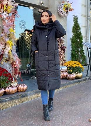 Пальто зимнее теплое на флисе чёрное бежевое длинное с капюшоном курточка парка пуховик1 фото