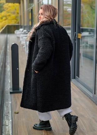 Шубка шуба пальто из искусственного меха тедди длинная черная бежевая большого размера батал стильная оверсайз на подкладке3 фото