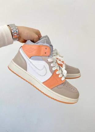 Женские высокие кожаные кроссовки nike 1 Michael orange grey#найк