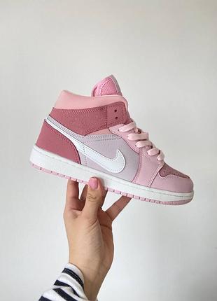 Женские высокие кожаные кроссовки nike air jordan 1 retro 1 « digital pink »      #найк