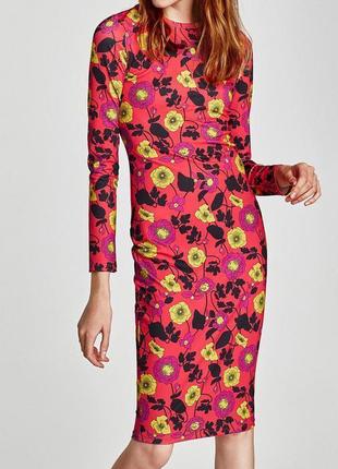 Zara длинное облегающее платье цветочный принт португалия /6021/5 фото
