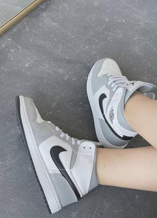 Женские высокие кожаные кроссовки nike jordan grey#найк4 фото