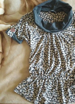 Кофта с леопардовым принтом серая трикотажная блуза туника 42-44 животный принт1 фото