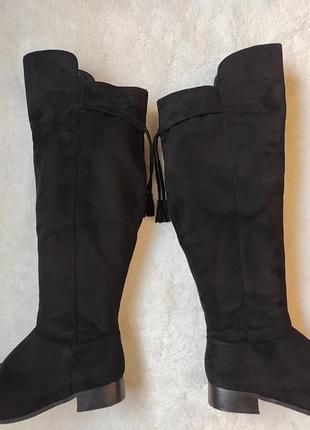 Чорні замшеві демі високі чоботи жіночі на широку ногу повну гомілку широке халява ботфорти