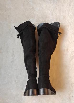 Чорні замшеві демі високі чоботи жіночі на широку ногу повну гомілку широке халява ботфорти