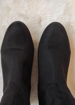 Чорні замшеві демі високі чоботи жіночі на широку ногу повну гомілку широке халява ботфорти