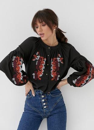 Потрясающая блузка вышиванка на пуговицах вышивка хлопок турция