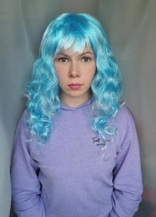 Парик голубой длинные волосы для образа мальвины длинный голубой парик цветной костюм карнавал аниме новогодний
