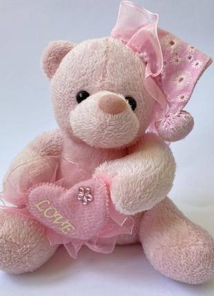М'яка іграшка рожевий ведмедик з серцем