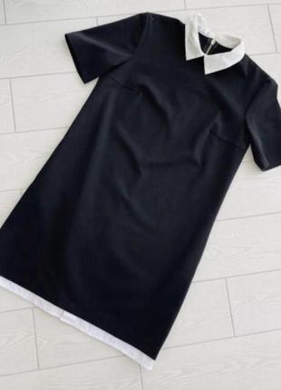 Чорне плаття сорочка прямого крою з білим коміром1 фото