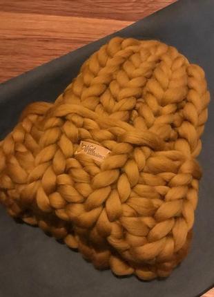 Шапочка оригінальна модна стильна об'ємна шерсть мериноса крупна в'язка wool exclusive