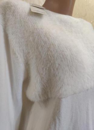 Комбинированный белый свитер прямого кроя на кулиске 48-50-52 размера2 фото