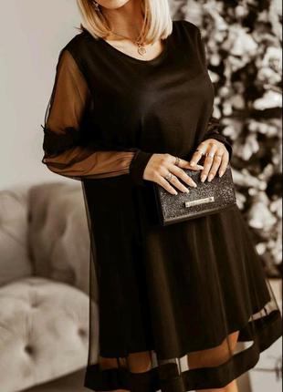 Вечірнє плаття чорне з напівматової сіточки 50-52 розміру