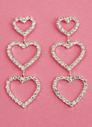 Серьги серёжки подвески  в камнях сердце сердечко сердечки массивные длинные винтажные ретро2 фото