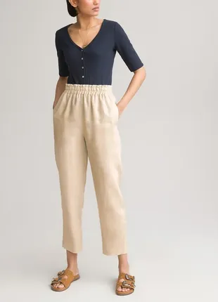 Качественные льняные брюки la redoute оригинал, женские джоггеры 100% лен, бежевые льняные штаны1 фото