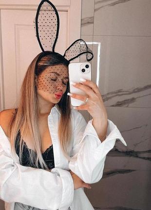 Обруч с вуалью ушками вуаль ушки зайца кролика playboy маска3 фото