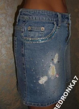 Стильная юбка джинс! камни, блестки2 фото