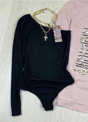 Боді в рубчик боді чорне