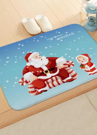 Декор на новый год коврик под дверь санта с ребенком великолепное украшение на новый год 40 на 60 см голубой