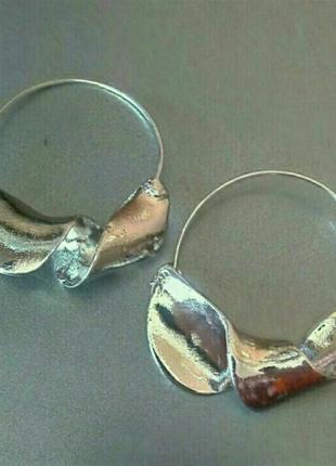 Серьги сережки кольца в богемном стиле серебристые золотистые7 фото